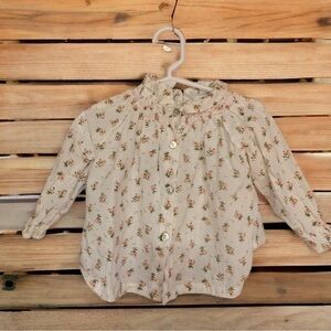 Cutemily baby girl cotton button Down blouse with floral print